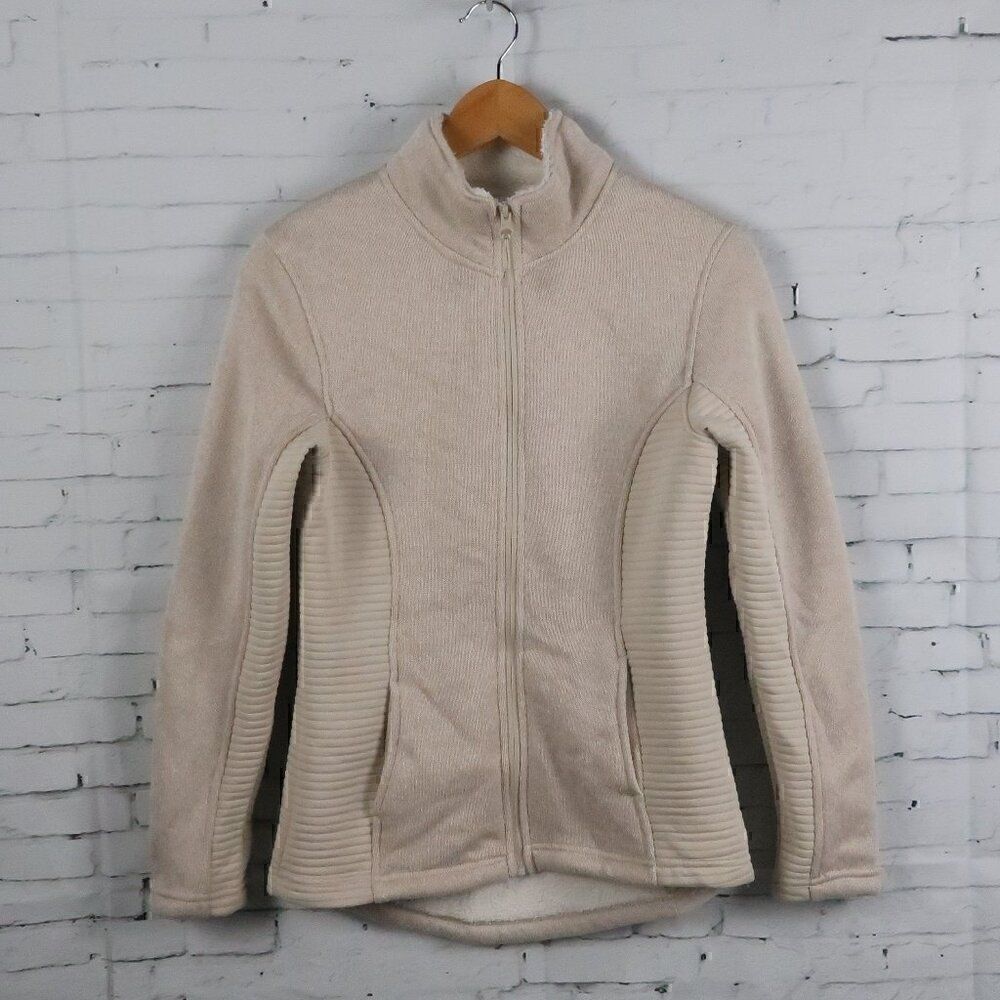 TIME AND TRU TAN OATMEAL HEATHER ZIP UP FLEECE JACKET WITH POCKETS SIZE XS